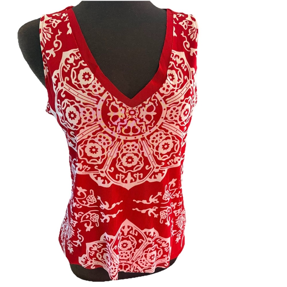 Inc International Concepts Women's Red Boho Keyhole Sleeveless Tank Top Size L